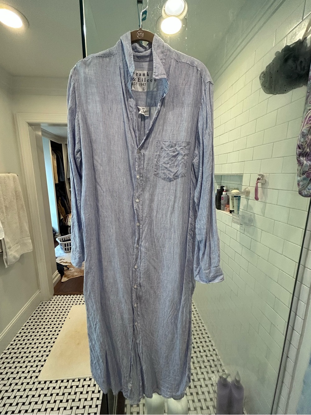 Frank & Eileen Light Blue Striped Maxi Shirt Dress